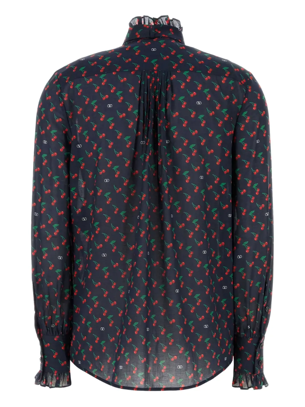 Valentino Garavani cherry-print ruffled shirt - Blauw