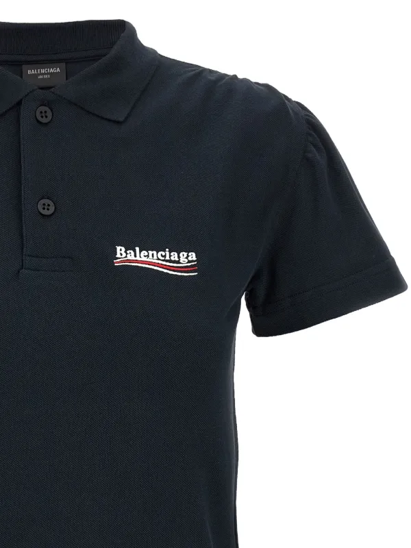 Balenciaga logo-embroidered Polo Top | Blue | FARFETCH