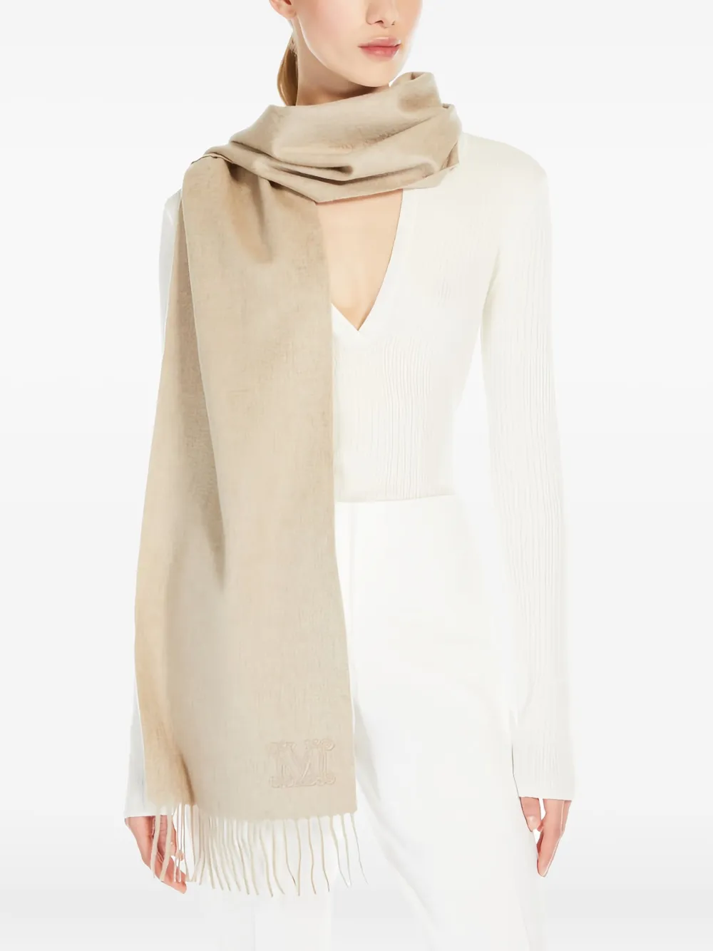 Max Mara Sjaal met geborduurd logo Beige