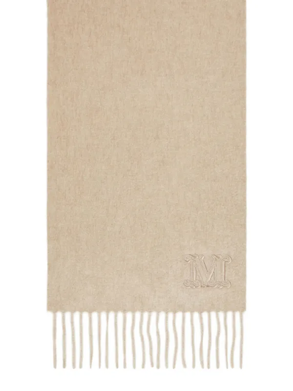 【送料&関税込】Max Mara Logo Embroidered Fringed Scarf Max Mara embroidered-logo Fringed Scarf | Neutrals | FARFETCH