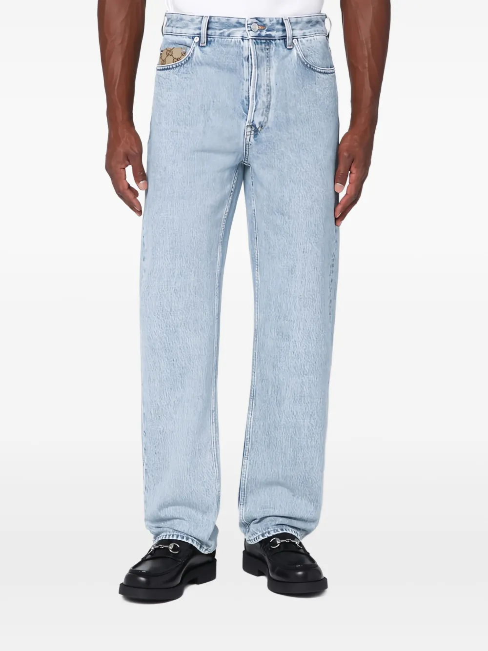 Gucci Straight jeans met leren patch Blauw