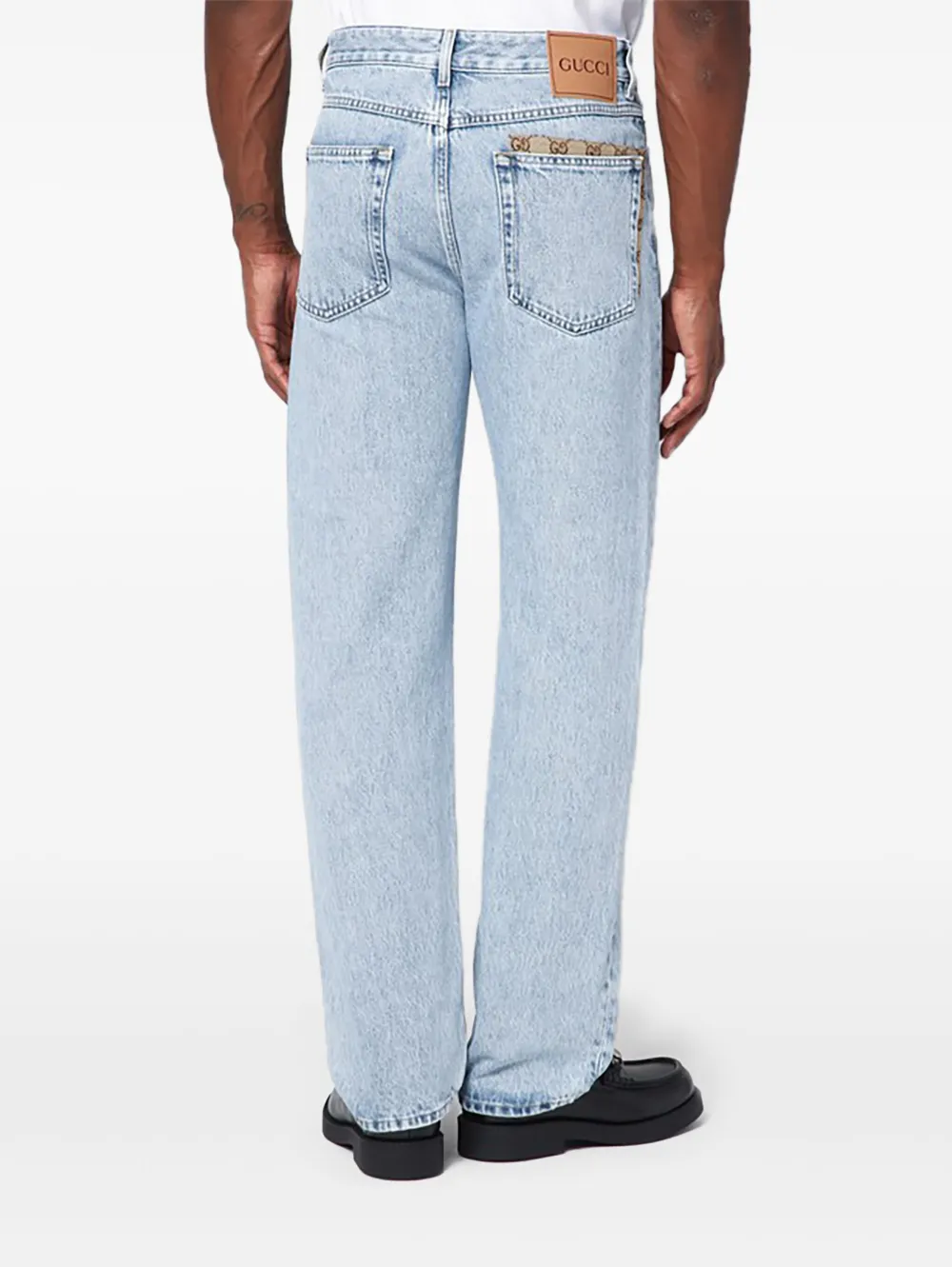 Gucci Straight jeans met leren patch Blauw