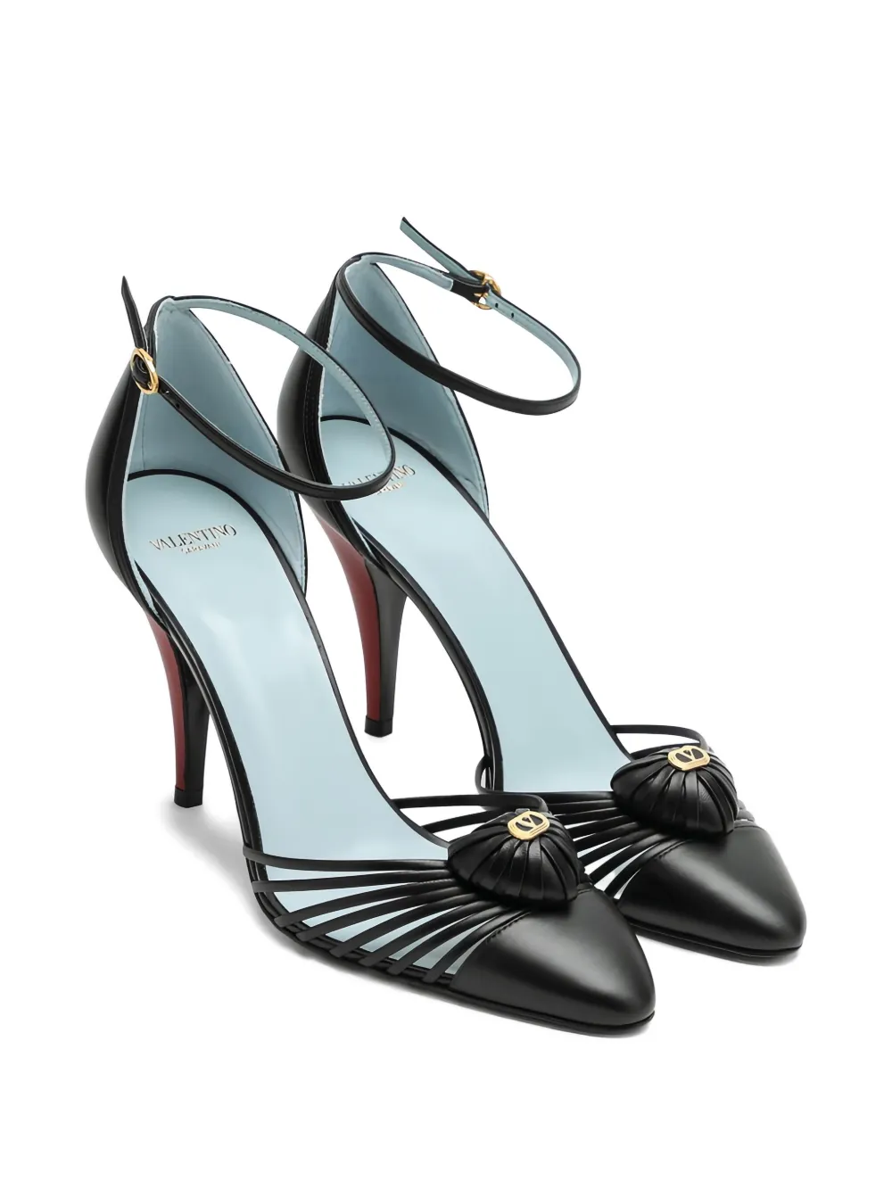 Valentino Garavani 85mm strapped heart-detail heeled pumps Black