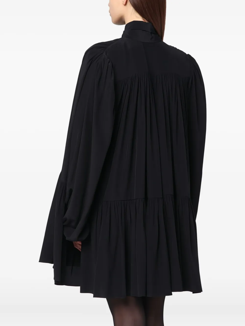 Saint Laurent Gelaagde mini-jurk met strikhals Zwart