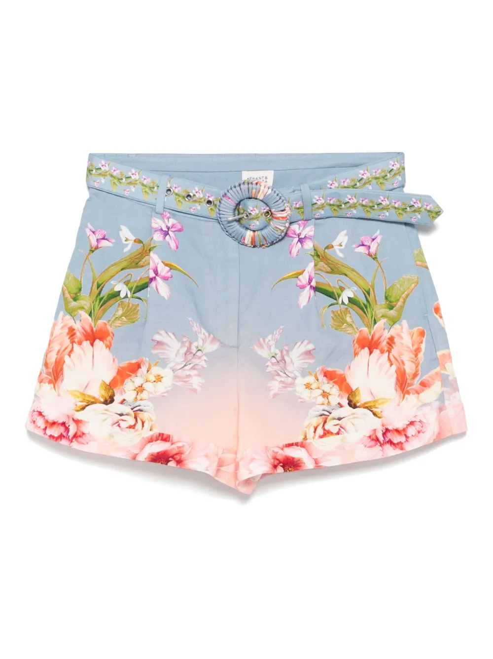 floral-print belted shorts