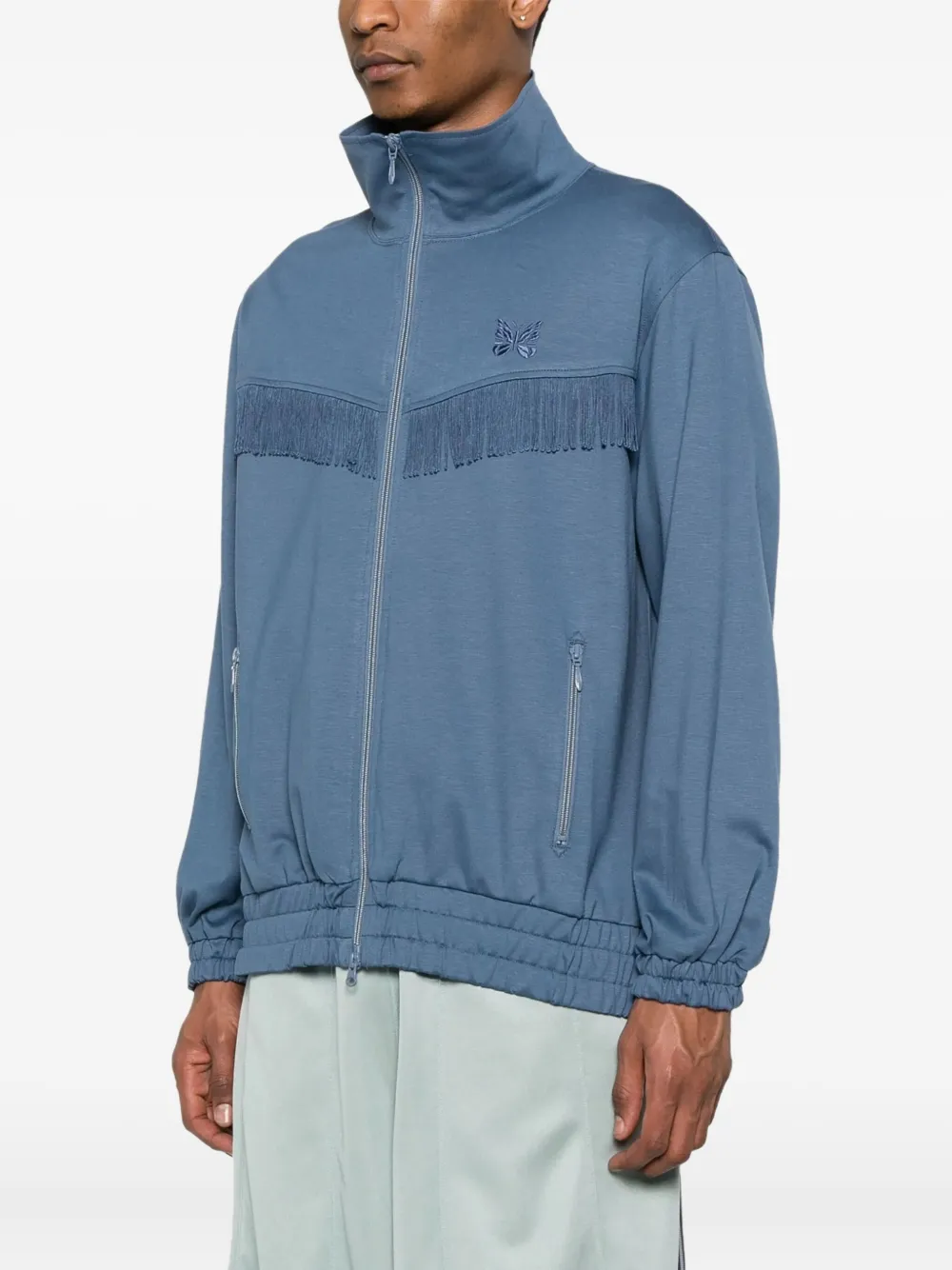 Needles Fringed Zip-up Cardigan In Blue