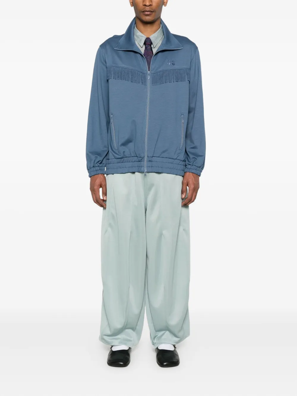 Needles Fringed Zip-up Cardigan In Blue