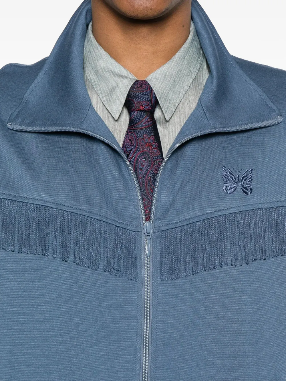 Needles Fringed Zip-up Cardigan In Blue