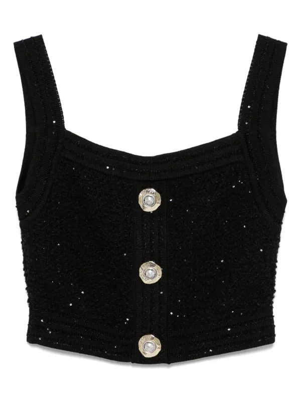 Balmain Textured Cropped Top in Black