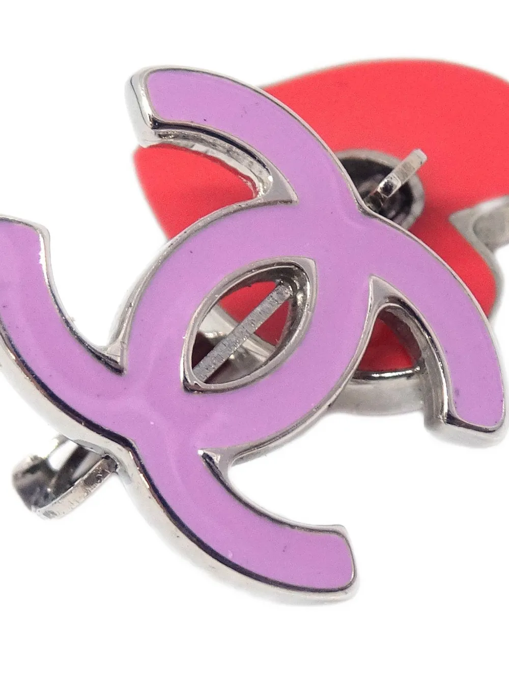 Pre-owned Chanel 2004 Cc Heart Dangle Piercing Earrings