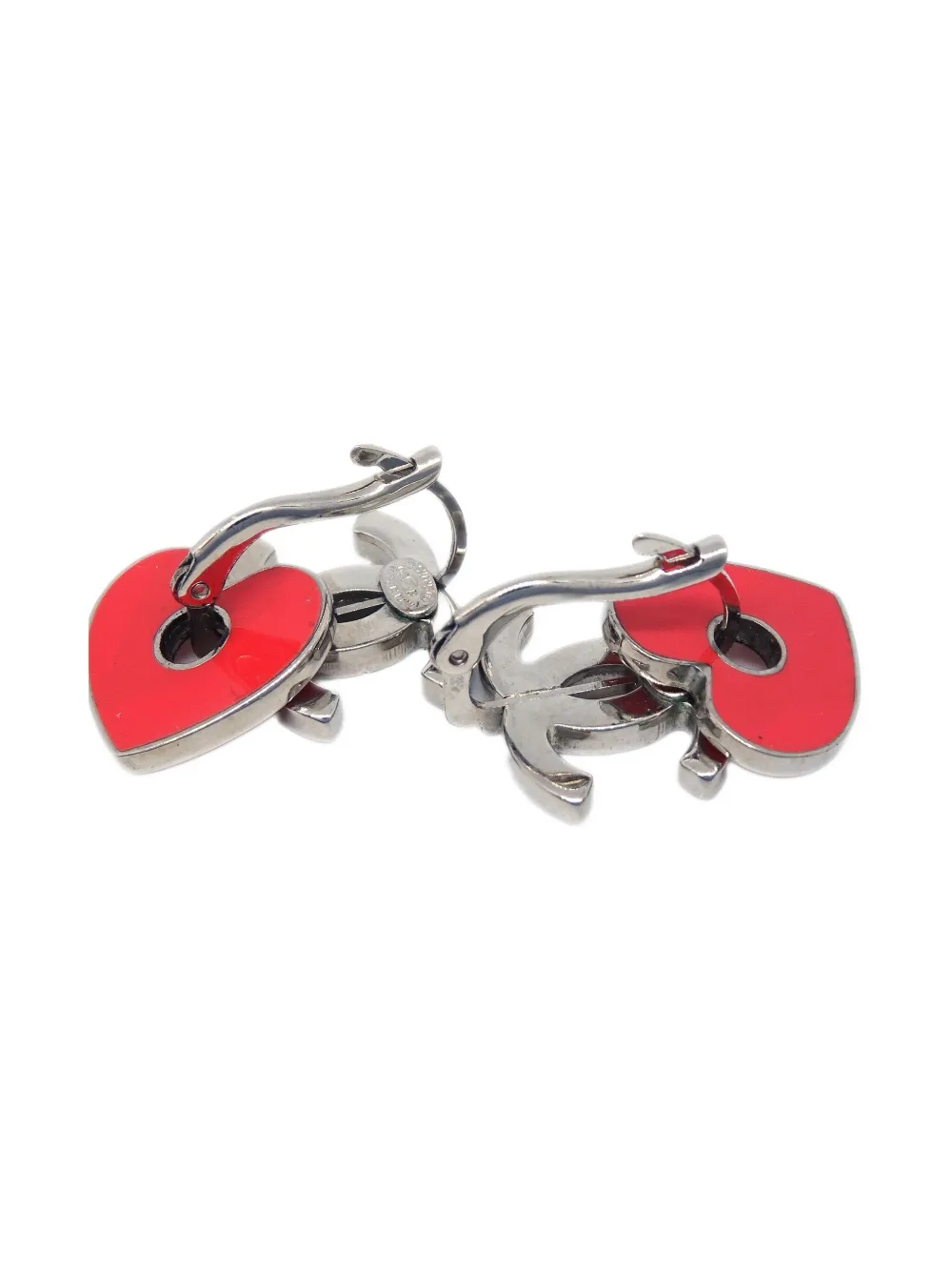 Pre-owned Chanel 2004 Cc Heart Dangle Piercing Earrings