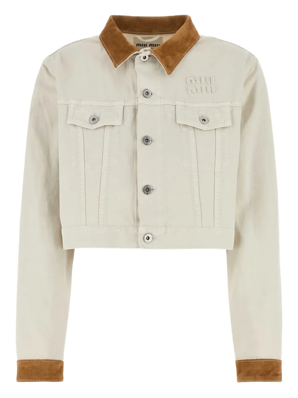 Miu Miu cropped denim jacket | Neutrals | Image 1