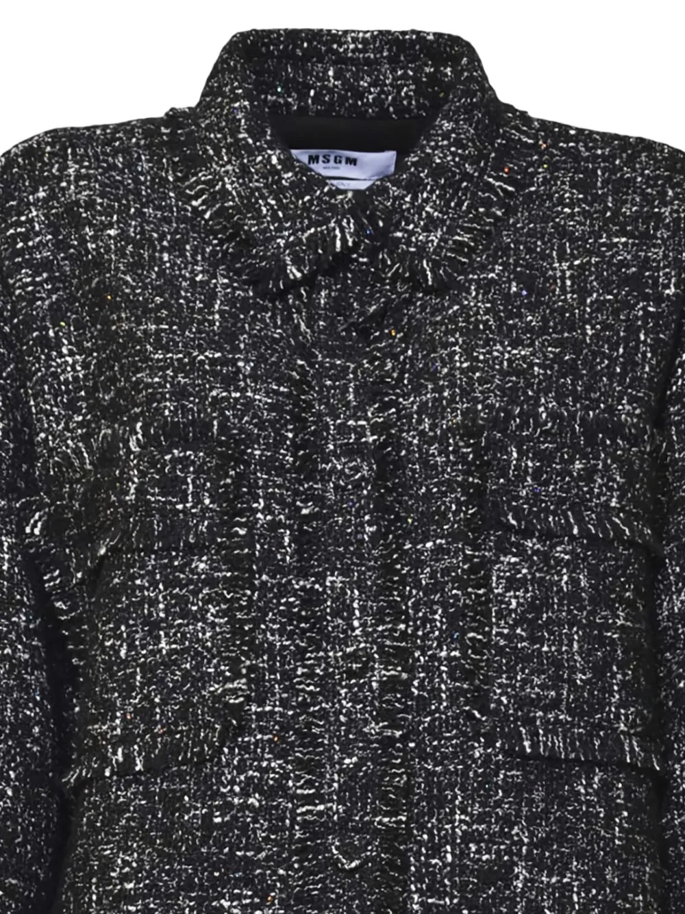 Msgm Textured Long-sleeve Shirt Jacket With Fringed Edges In Black