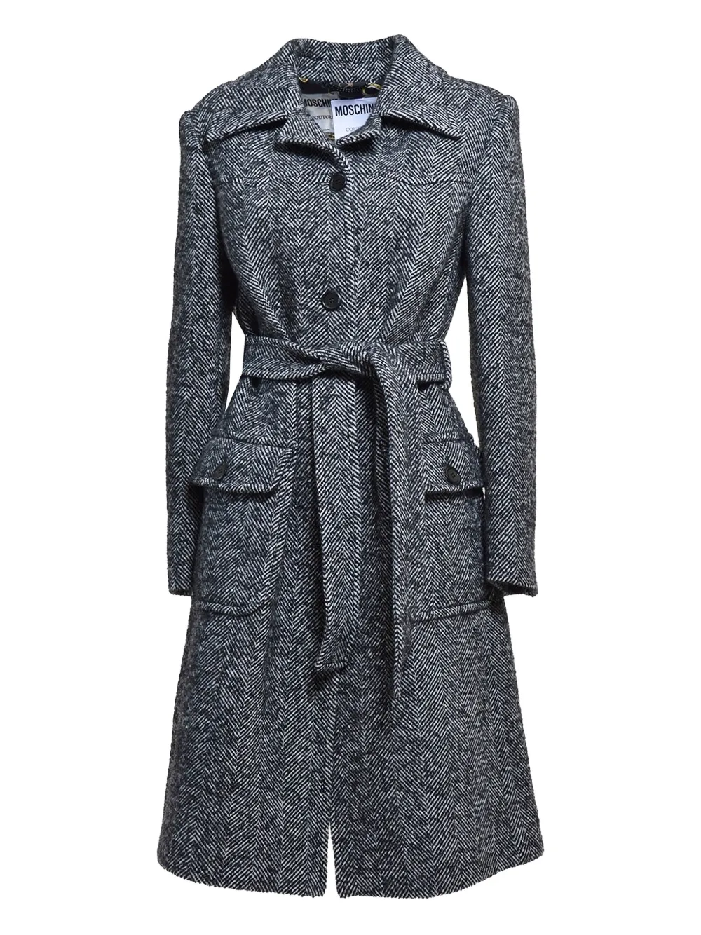 Moschino herringbone-pattern belted coat | negro | Image 1