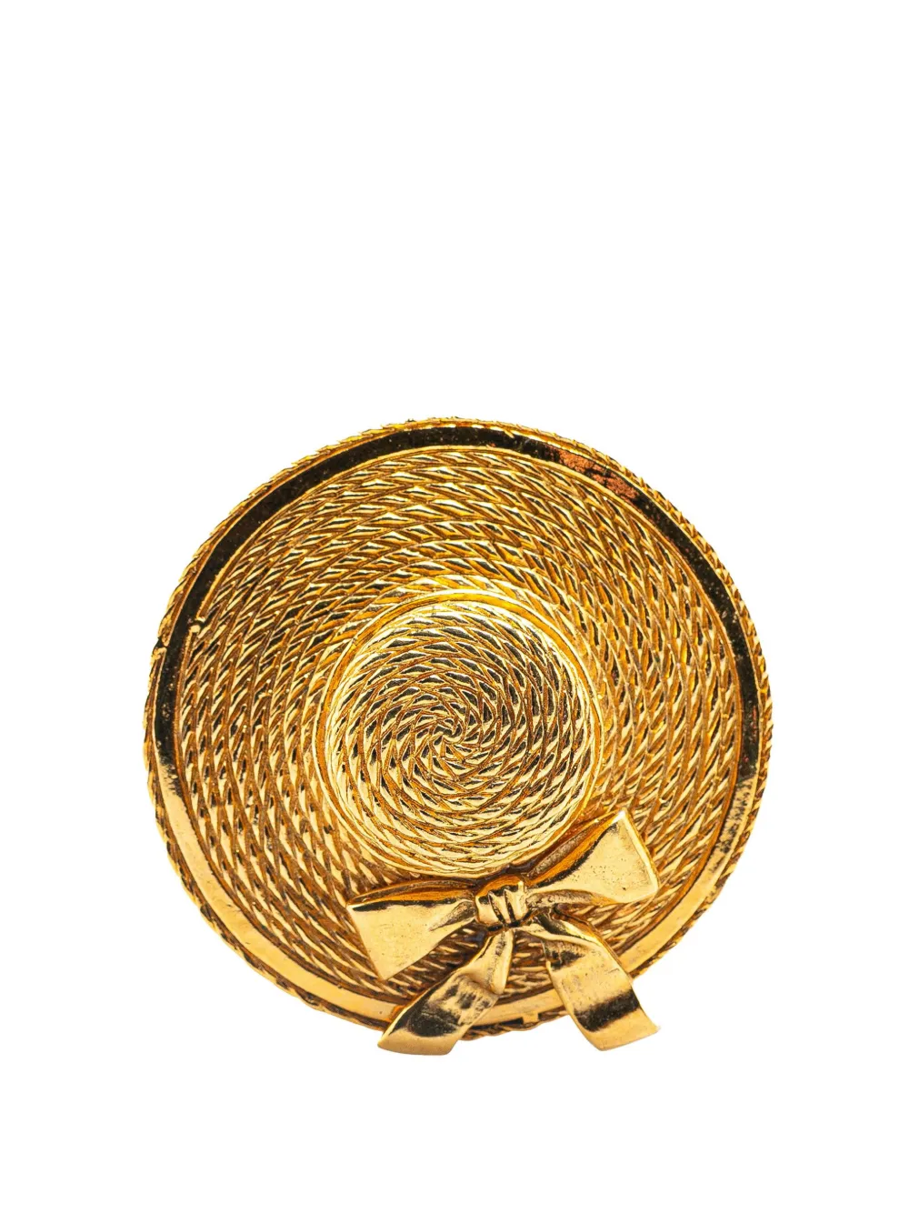 Pre-owned Chanel 20th Century Gold Plated Straw Hat Brooch Costume Brooch