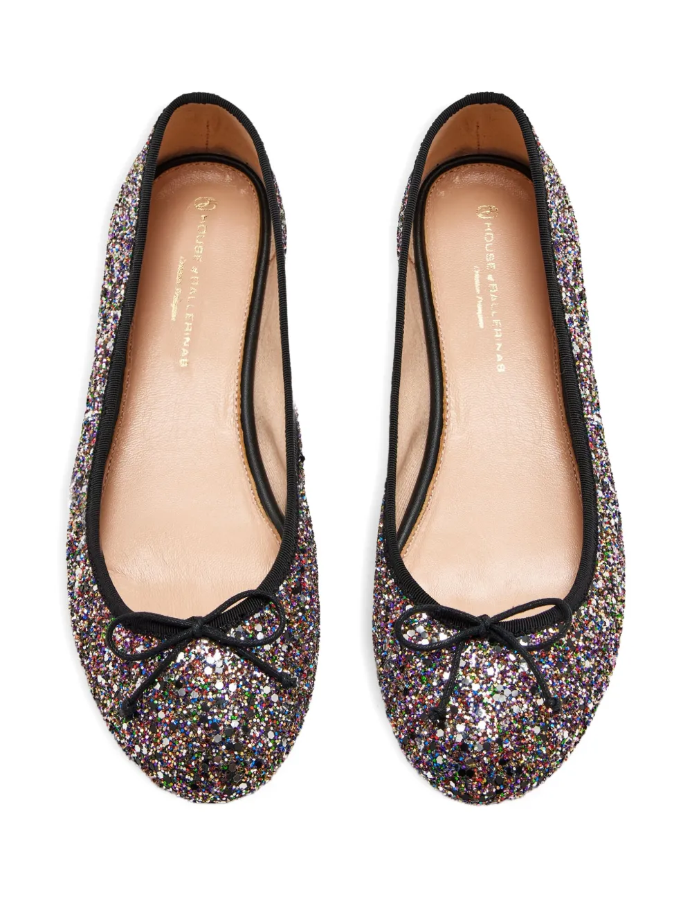 House Of Ballerinas Glitter Bow-detail Ballet Flats In Brown