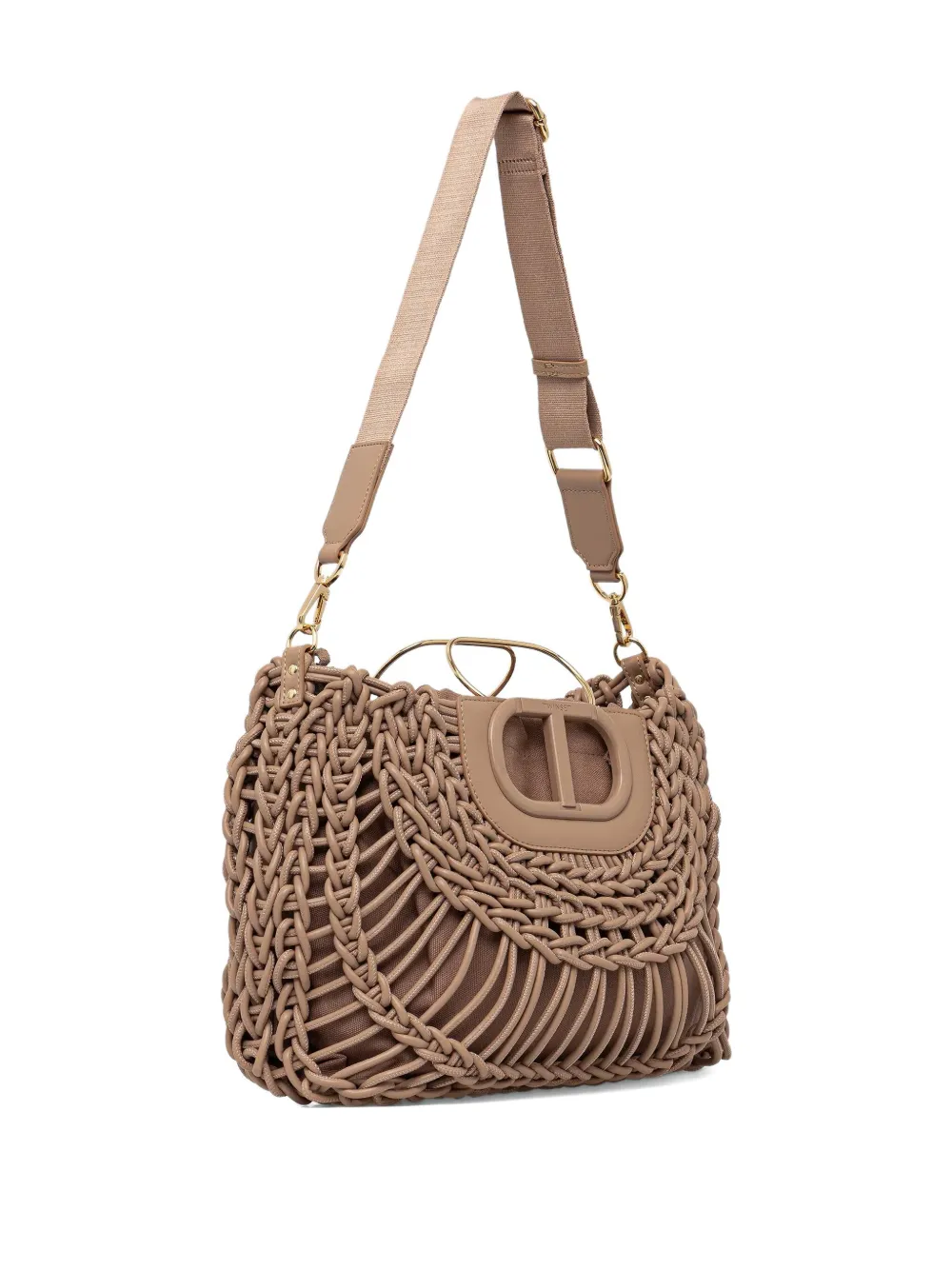 TWINSET Grote shopper van gevlochten leer - Beige