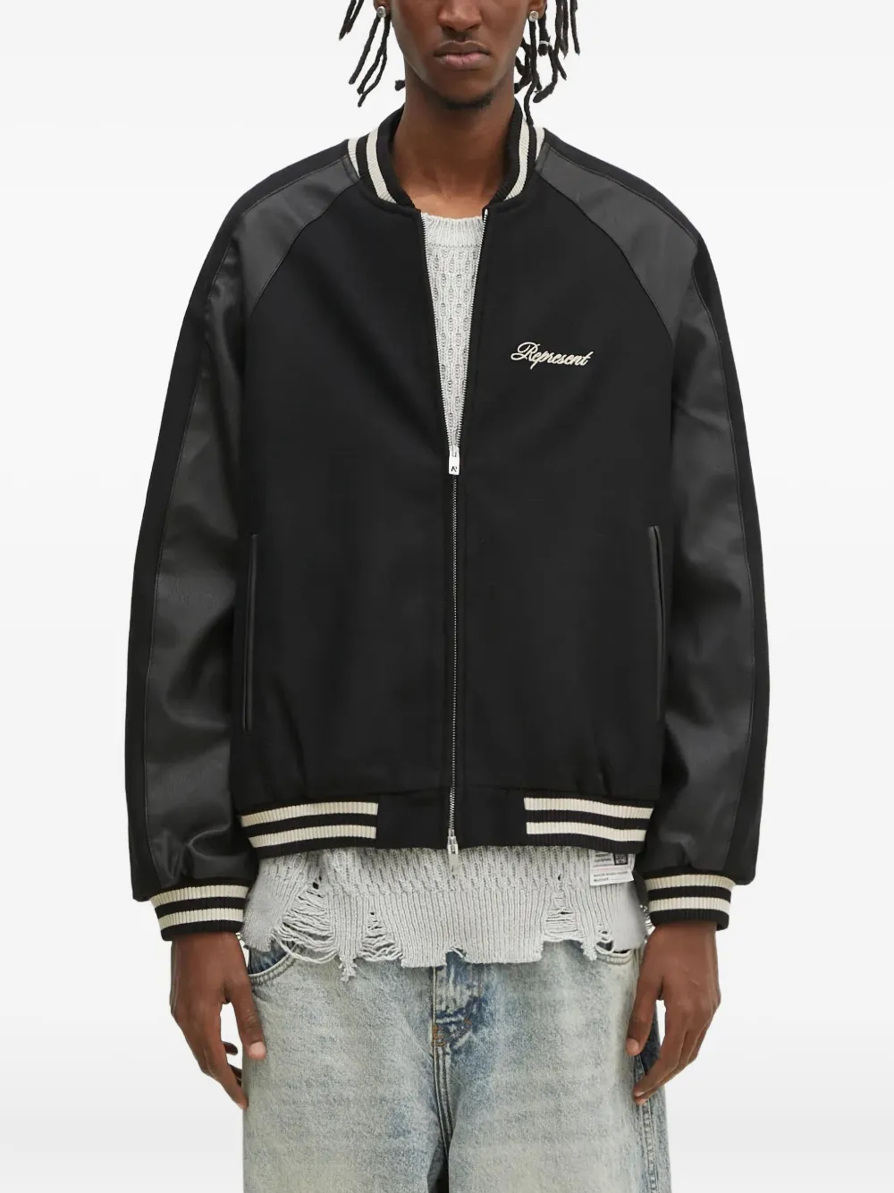 Represent embroidered bomber jacket | Black | Image 1