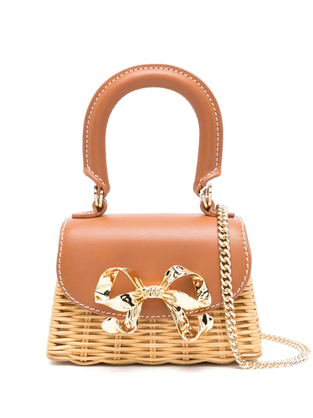 Self-Portrait Kids mini Bow rattan bag | Neutrals | Image 1