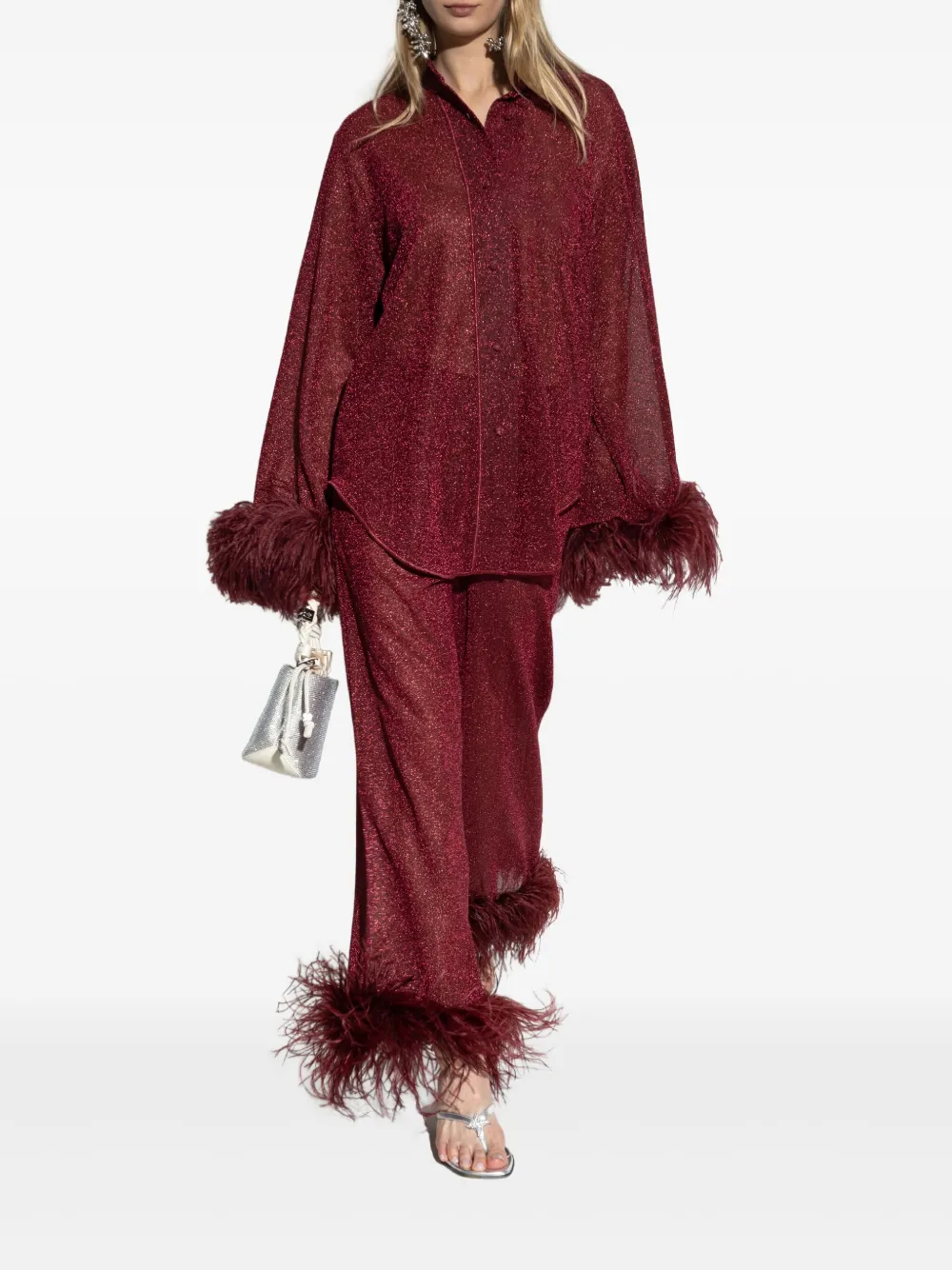 Oséree Plumage broek met veren afwerking - Rood