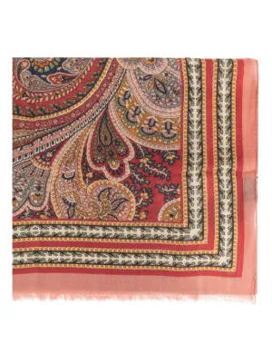 定番】ETRO マフラー リバーシブル オレンジ えんじ ペイズリー