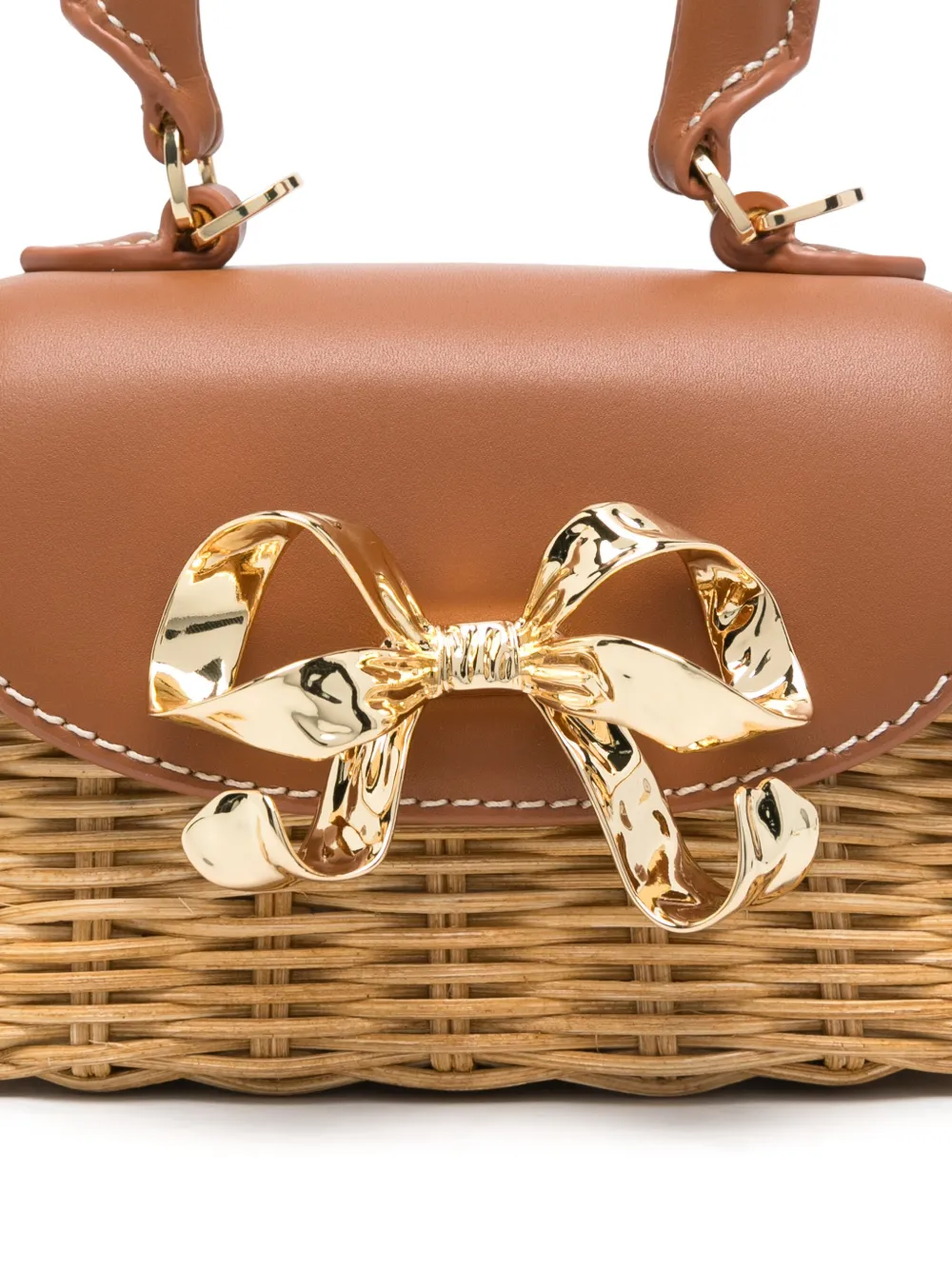 Self-Portrait Rattan Bow mini-tas Beige