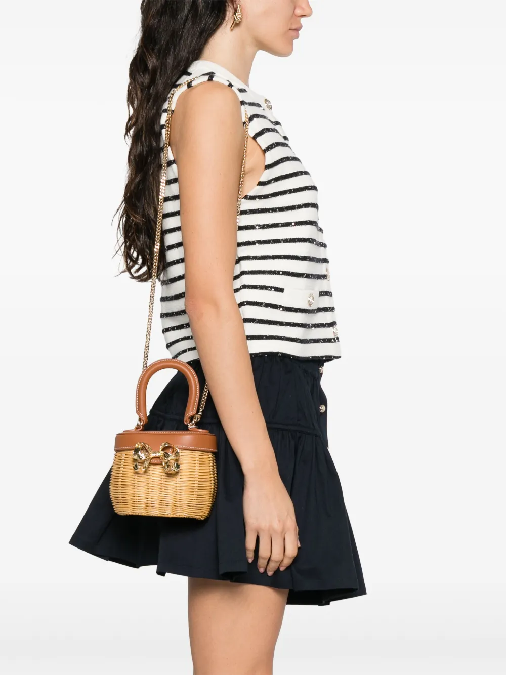 Self-Portrait Rattan Bow Basket tote bag - Beige