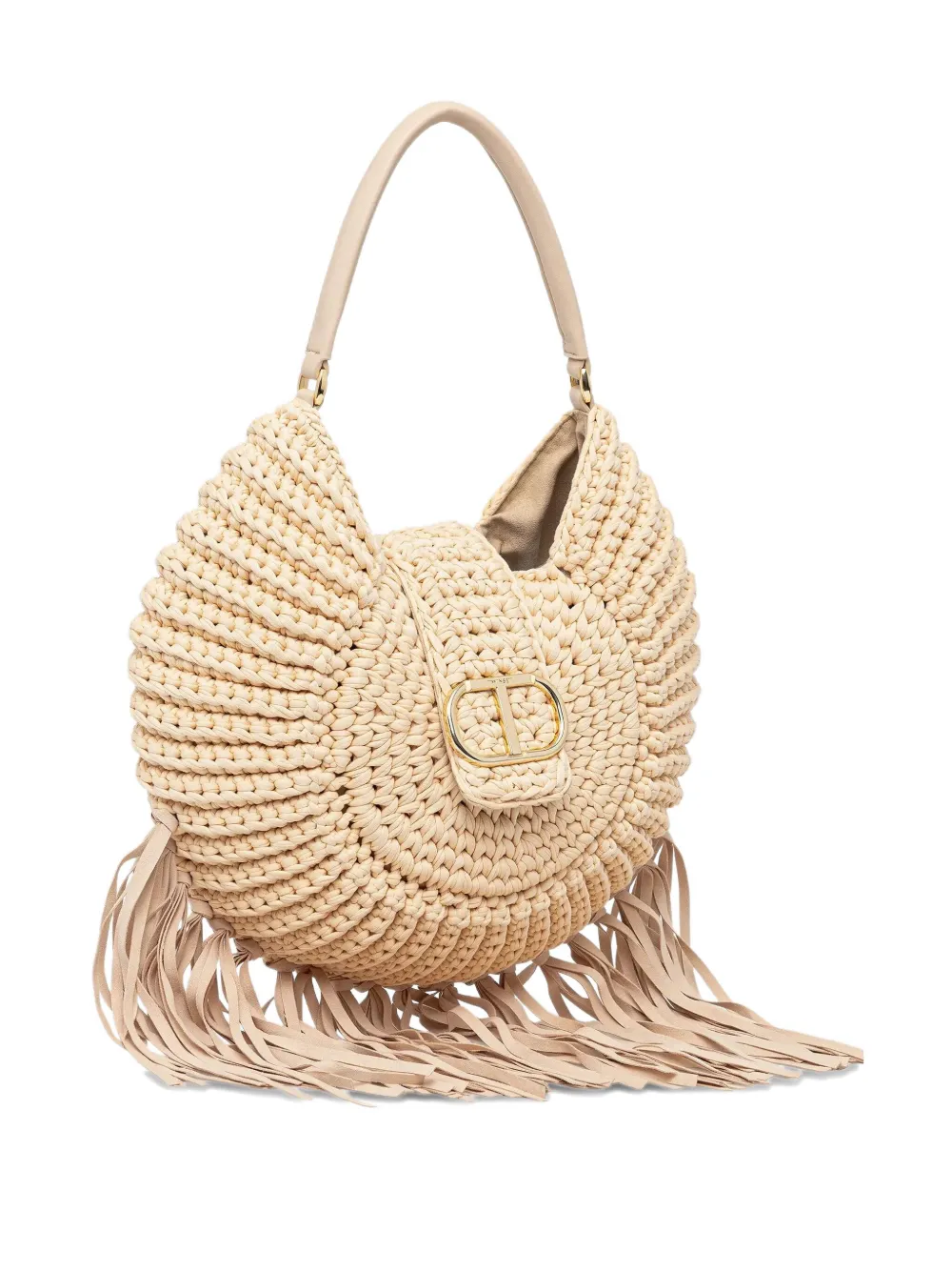 Twinset Medium Crochet Fringe-edges Tote Bag In Neutral