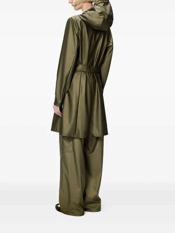 【RAINS】【レインズ】防水フード付きロングコート・オリーブグリーン Rains フーデッド レインコート | グリーン | FARFETCH JP