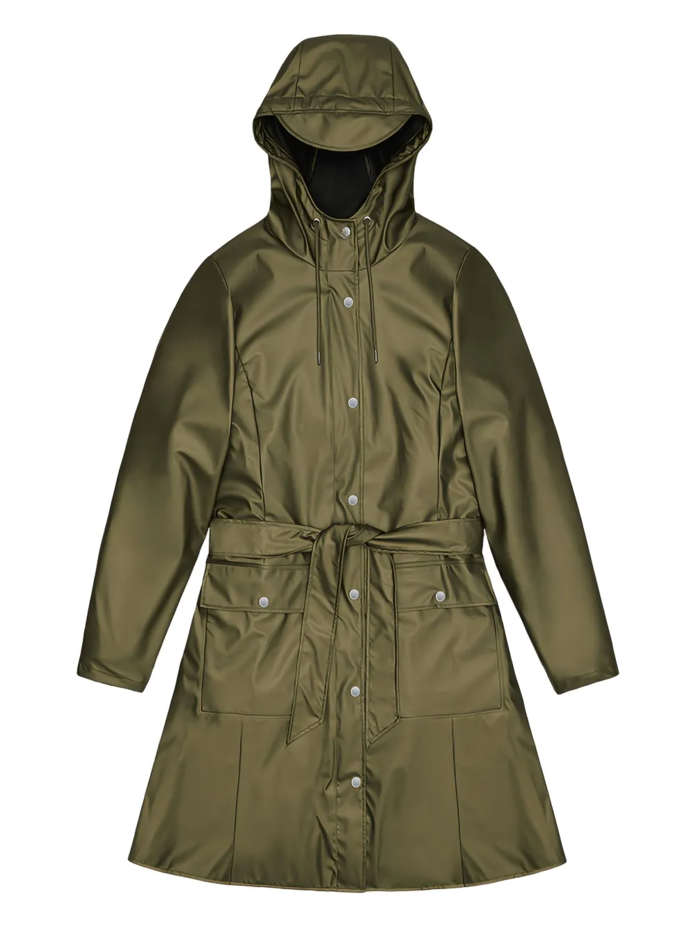 Rains Belted Hooded Raincoat In Green