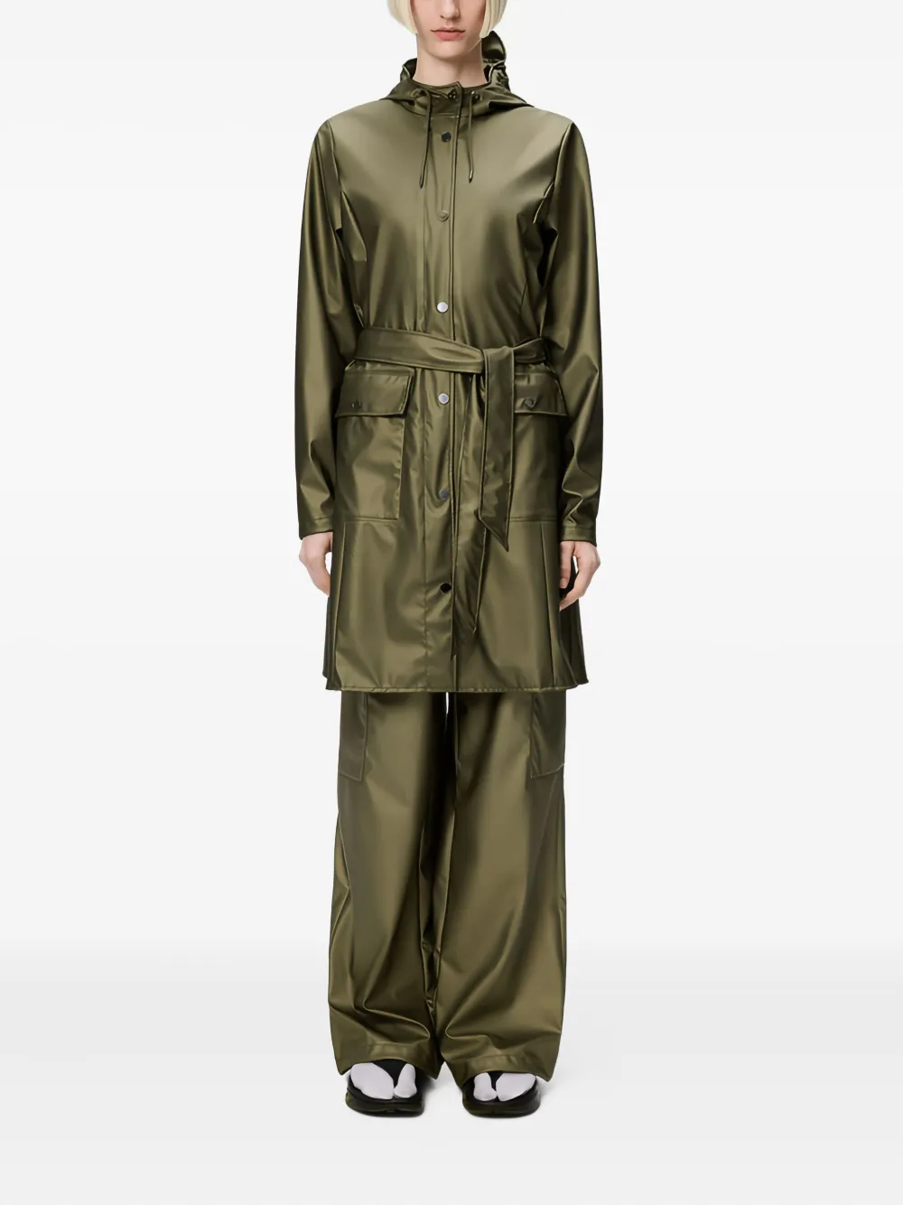 Rains Belted Hooded Raincoat In Green