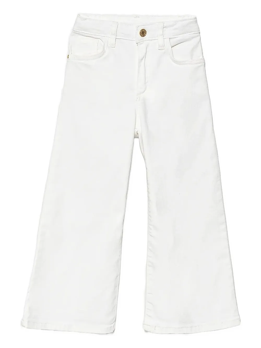 TWINSET Kids Jeans met wijde pijpen en gouden knoop Wit