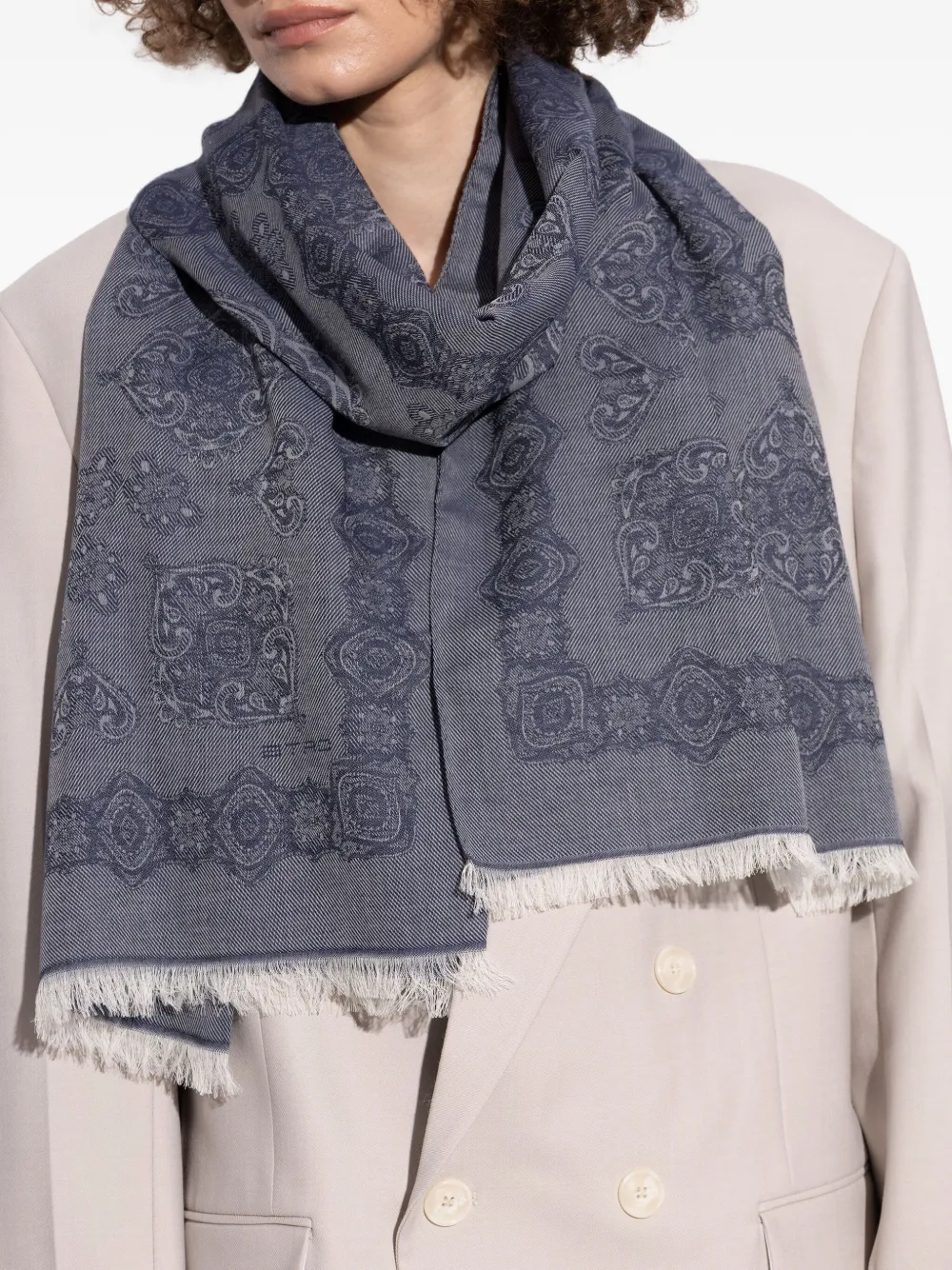 ETRO paisley-print fringed scarf - Blauw