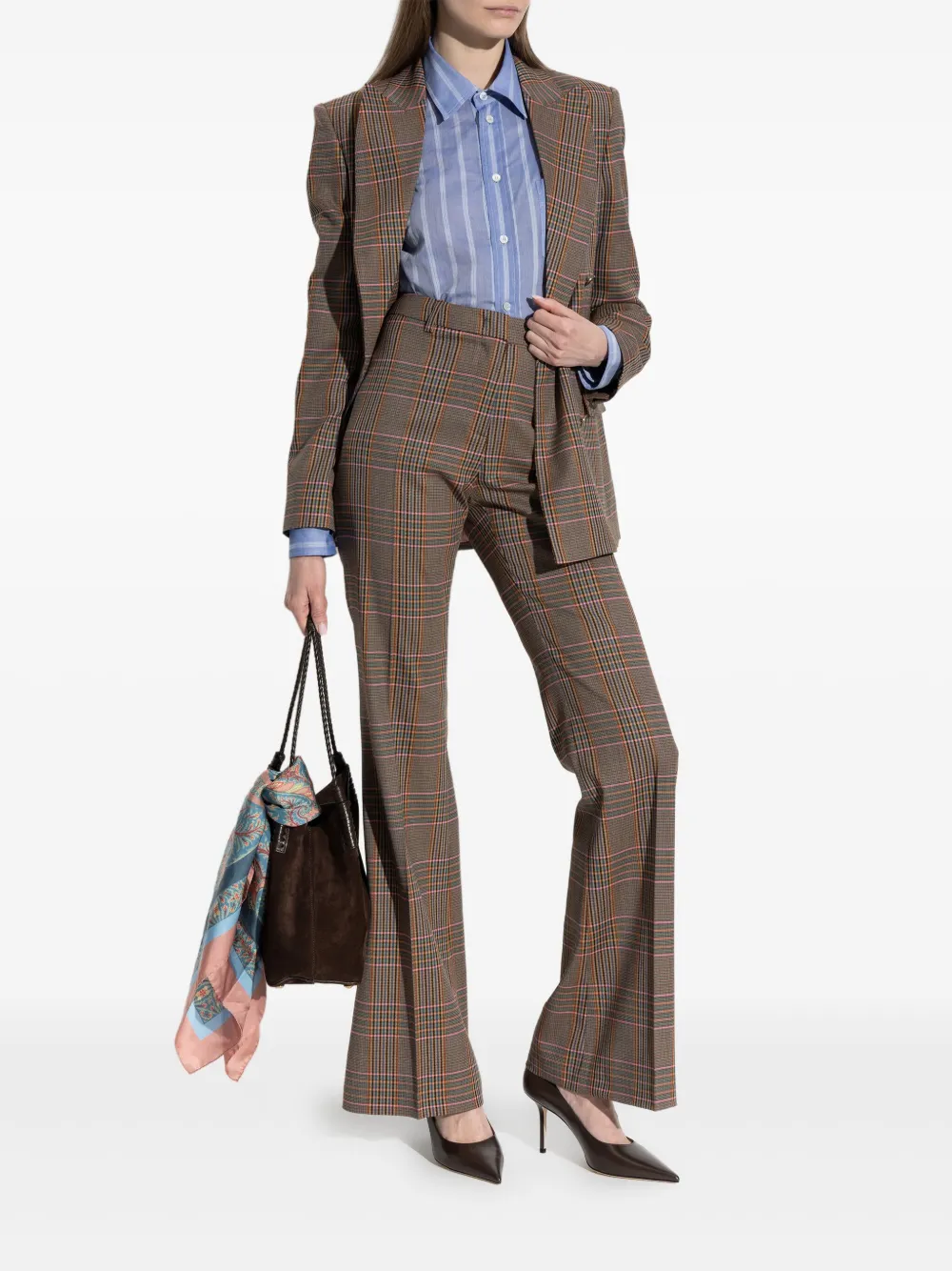 ETRO plaid flared trousers - Bruin