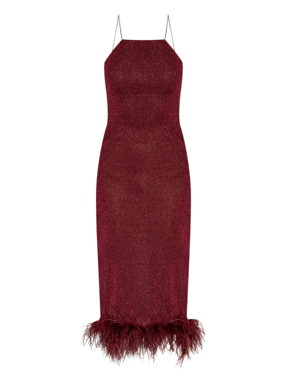 Oséree feather-trimmed sparkle midi dress | Red | Image 1