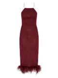 Oséree feather-trimmed sparkle midi dress - Red