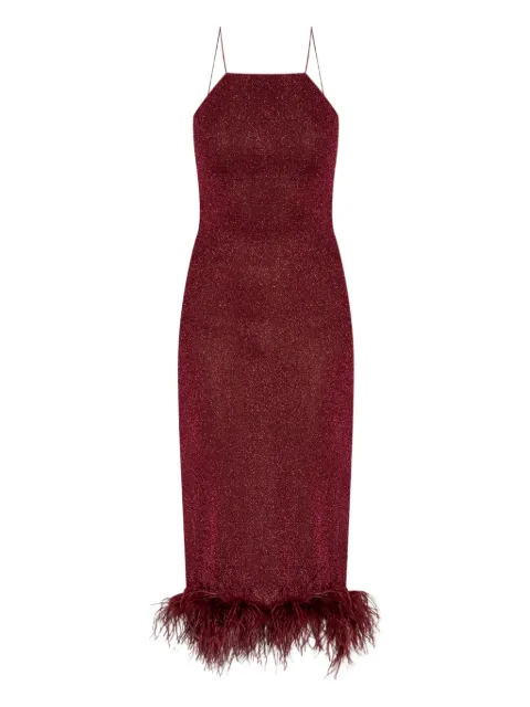 Oséree feather-trimmed sparkle midi dress