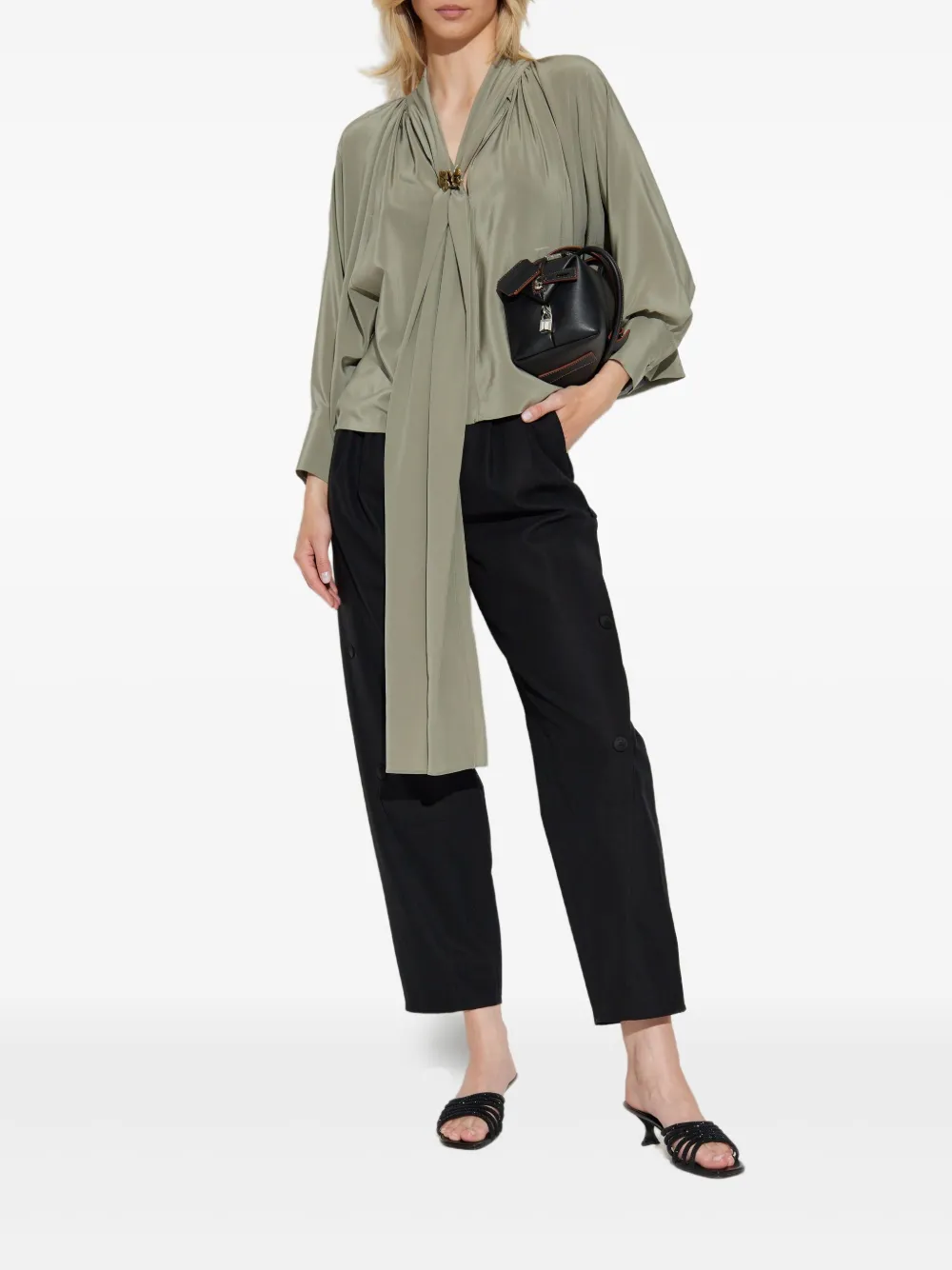 Max Mara Blouse met gestrikte hals Groen