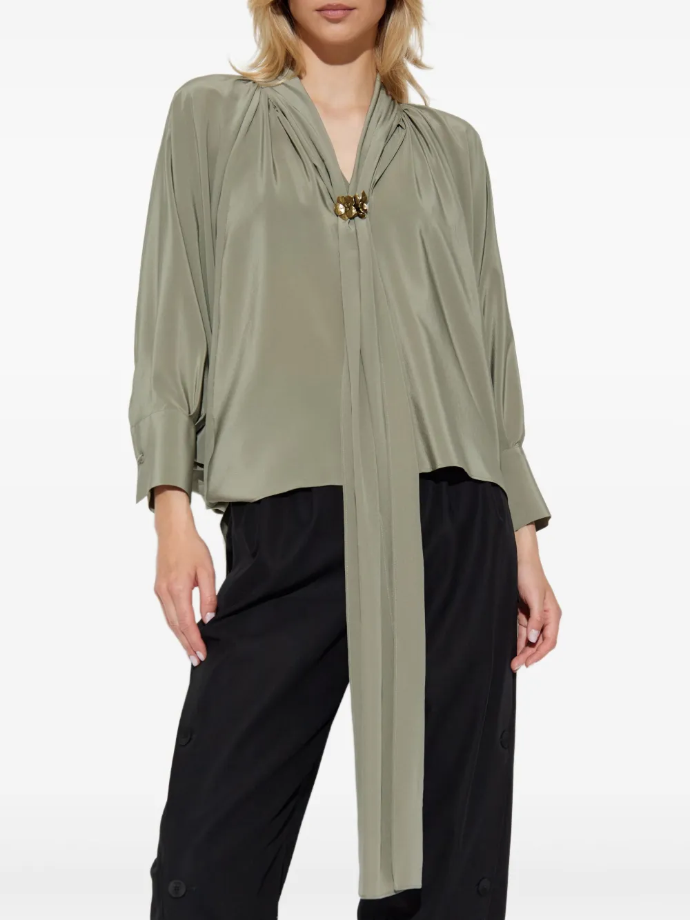 Max Mara Blouse met gestrikte hals Groen