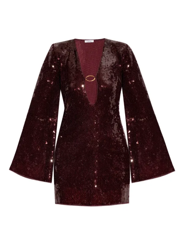 Osree sequin-embellished deep-V Mini Dress | Red | FARFETCH