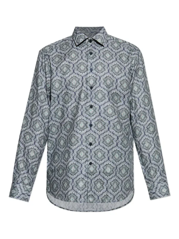 Etro Geometric-print Long-sleeve Shirt in Blue