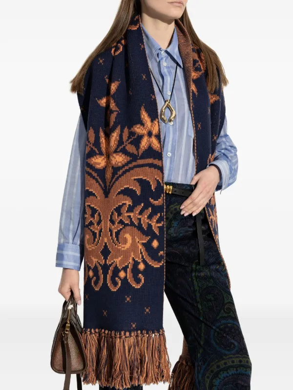 ■Etro(エトロ) エトロフリンジフローラルスカーフ ETRO フローラル フリンジスカーフ | ブルー | FARFETCH JP