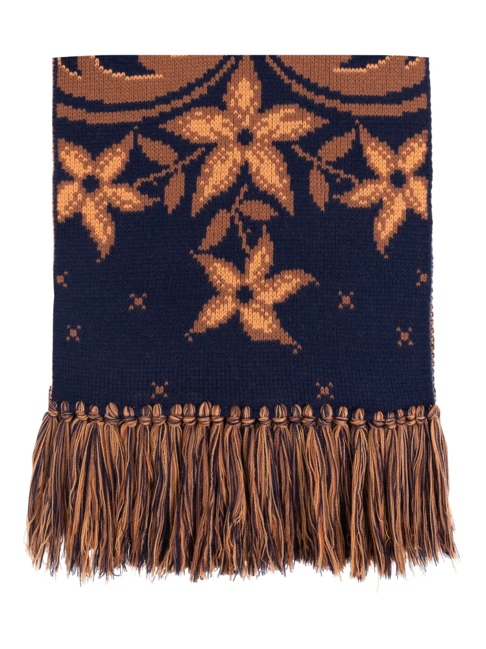floral-jacquard fringed scarf