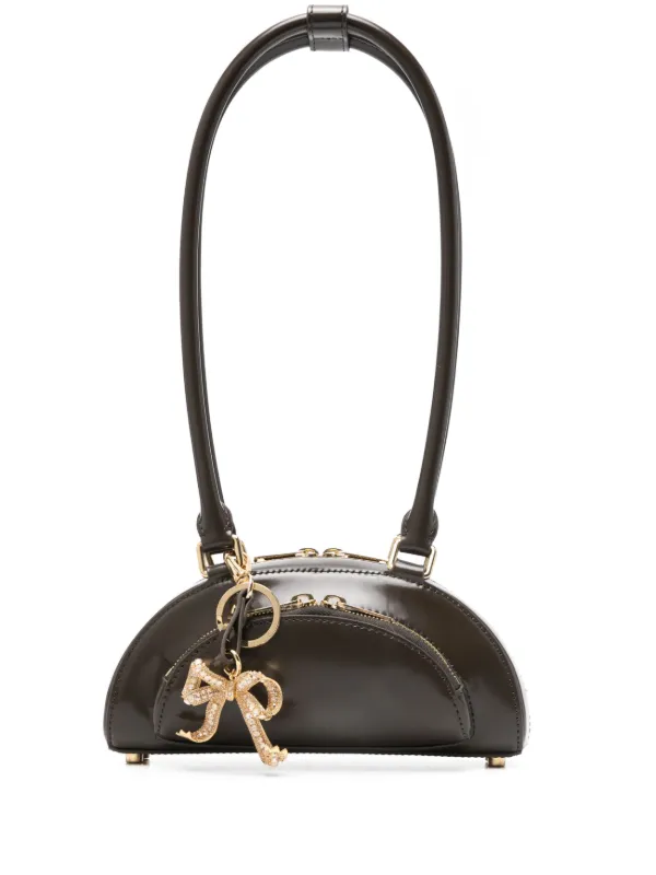Self-Portrait Curved Charm Shoulder Bag in Brown