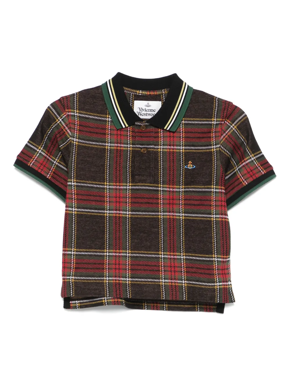 check-print polo top