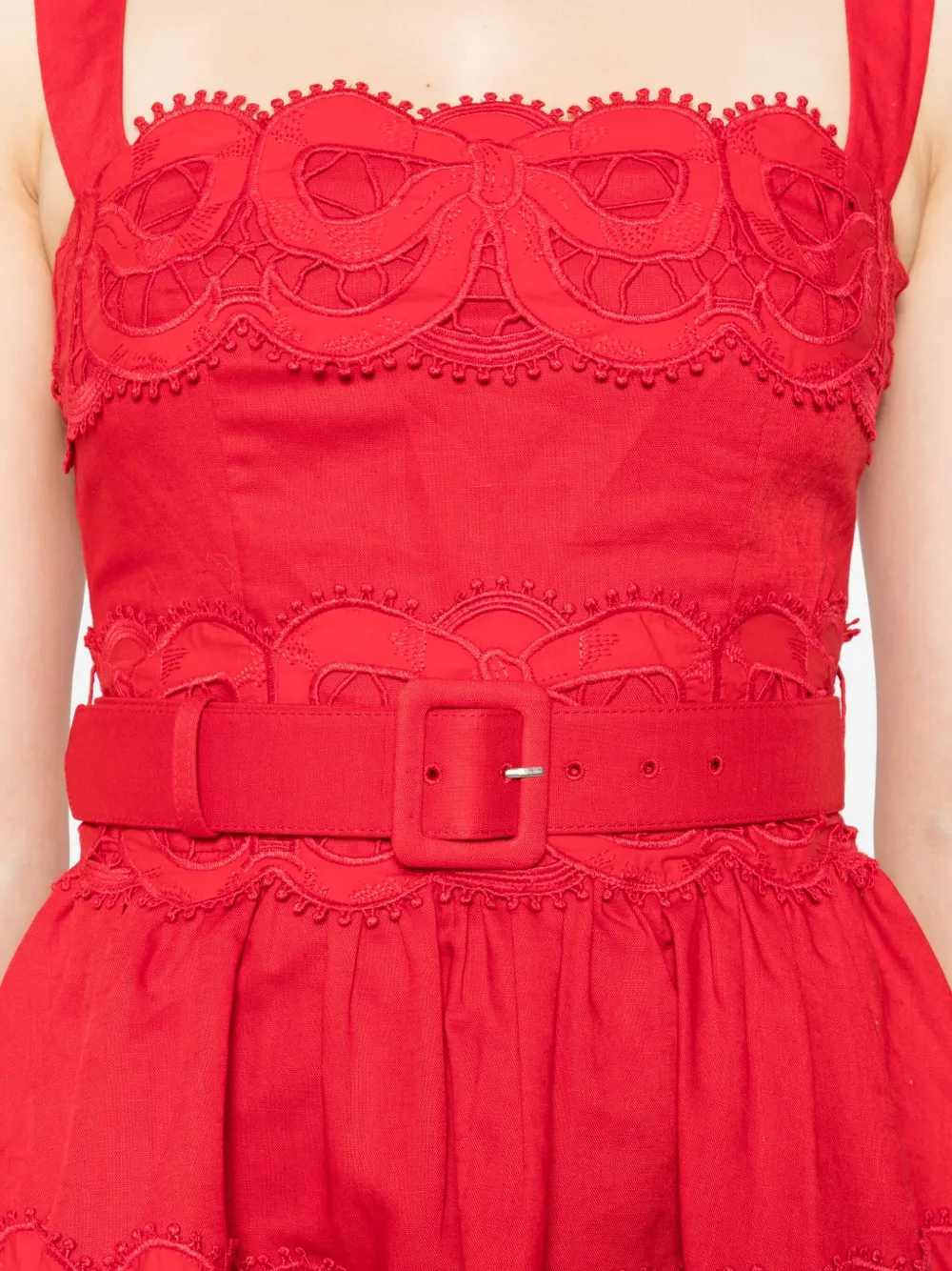 Self-Portrait Mini-jurk met kanten vlakken en ceintuur Rood