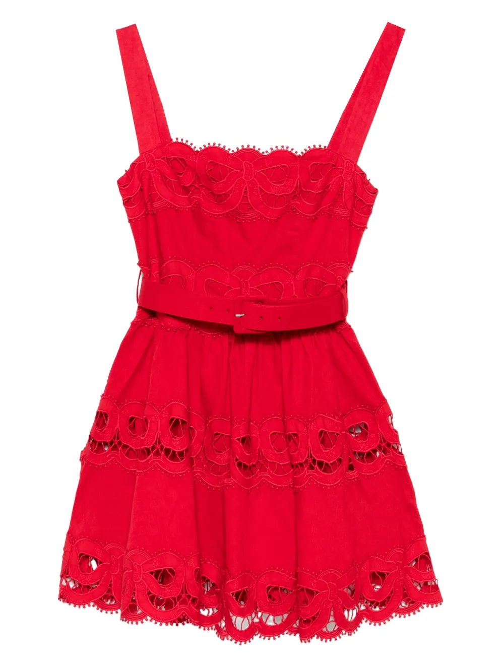 Self-Portrait lace-inserts belted mini dress Rood