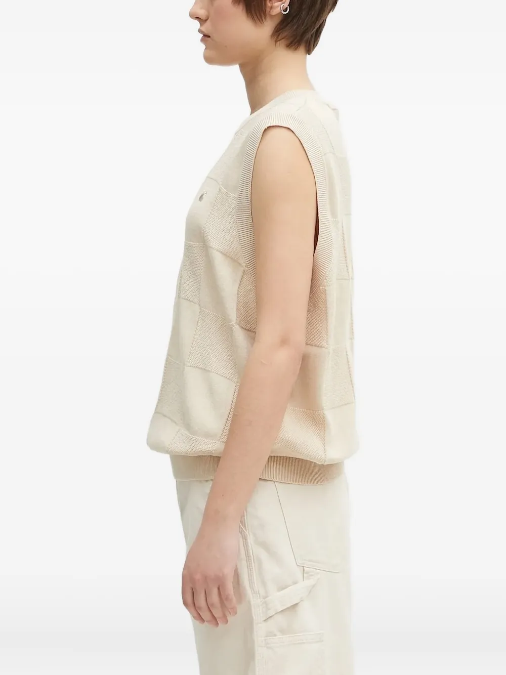 Carhartt Checked Sleeveless Knitted Top In Neutral