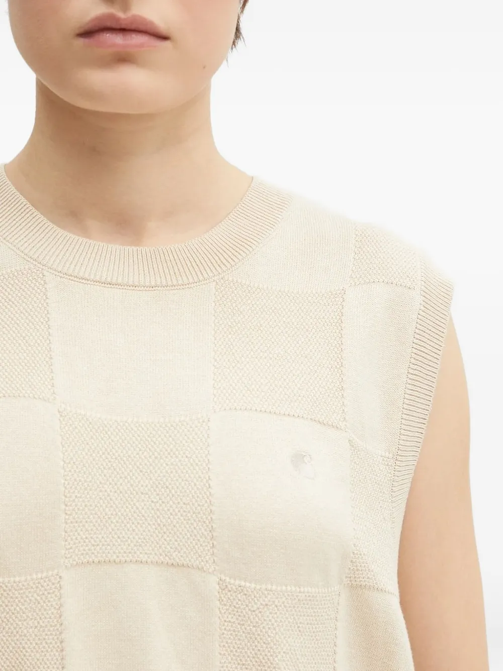 Carhartt Checked Sleeveless Knitted Top In Neutral