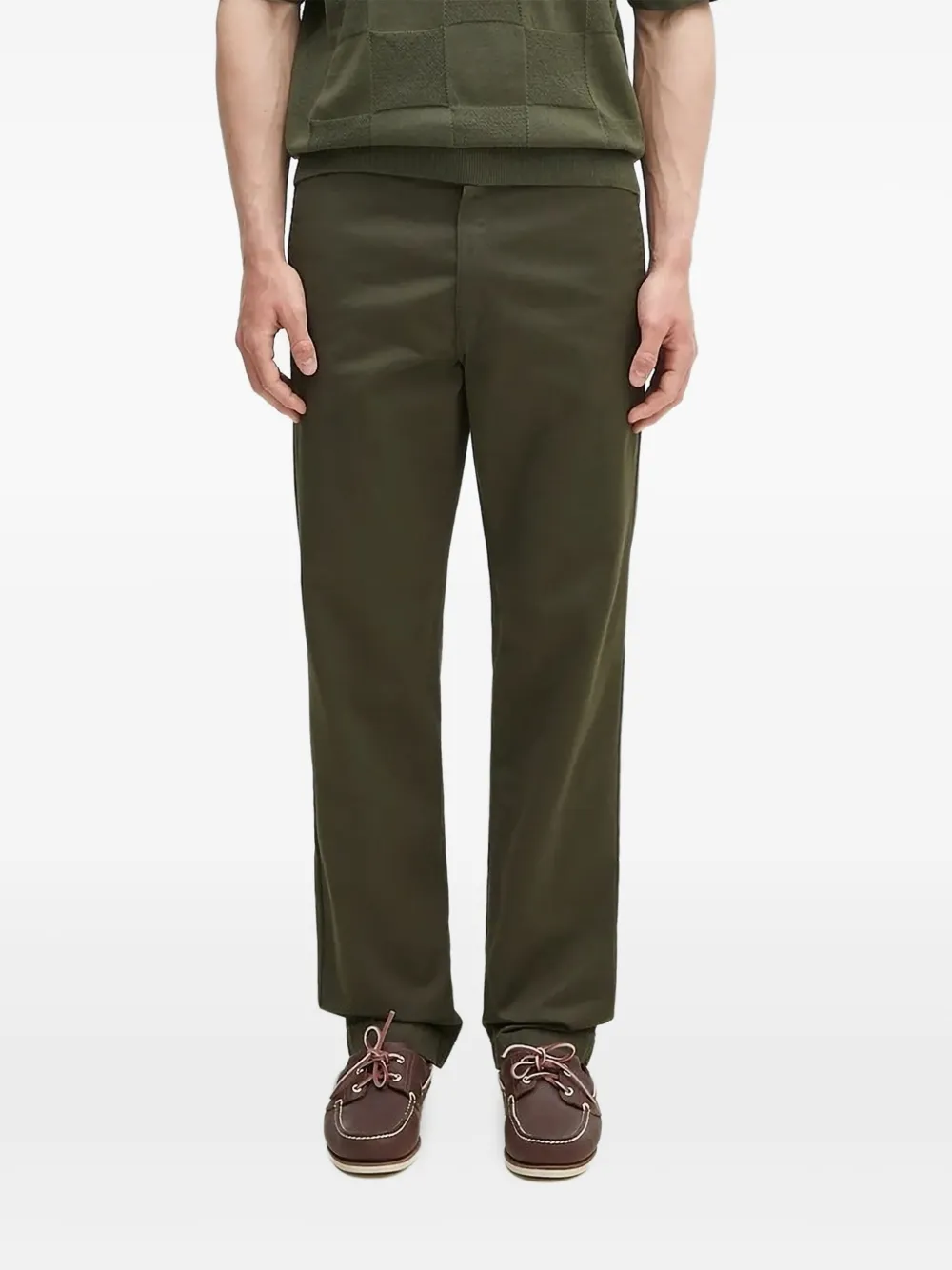 Carhartt WIP logo-patch flat-front trousers Groen